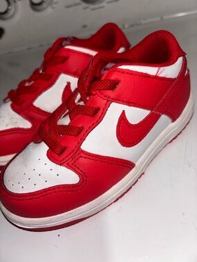 Nike dunks Kids Red and White Low-Top Sneakers with Swoosh